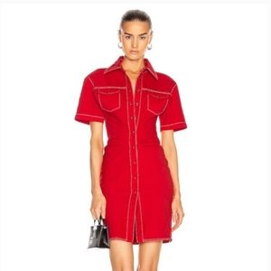 $1180 OFF-WHITE Red Denim buttoned dress IT 38
